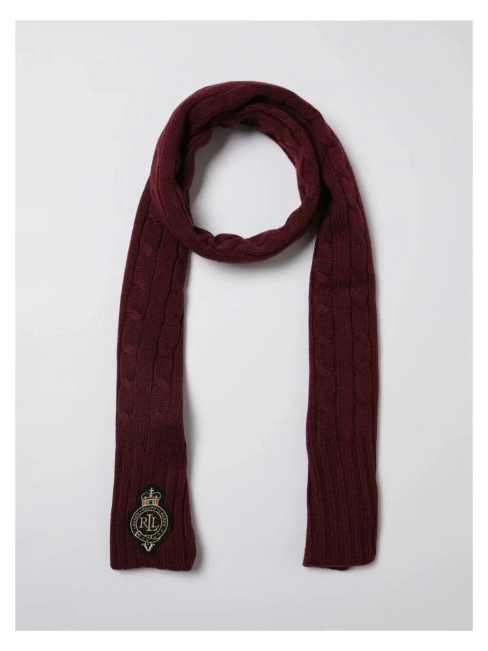 NWT Ralph Lauren Cable Knit Logo Scarf Burgundy Size One Size